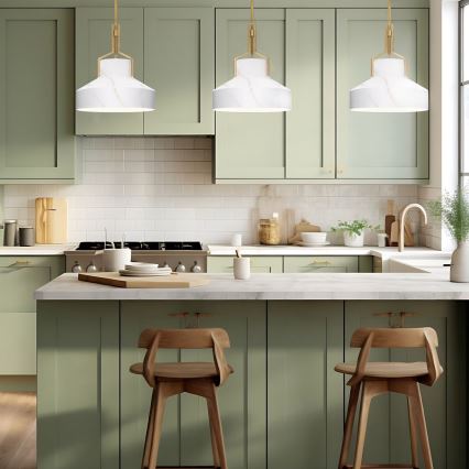 Quoizel - Pendelleuchte mit Stange BRECKEN 2xE27/60W/230V goldfarben/Marmor-Dekor