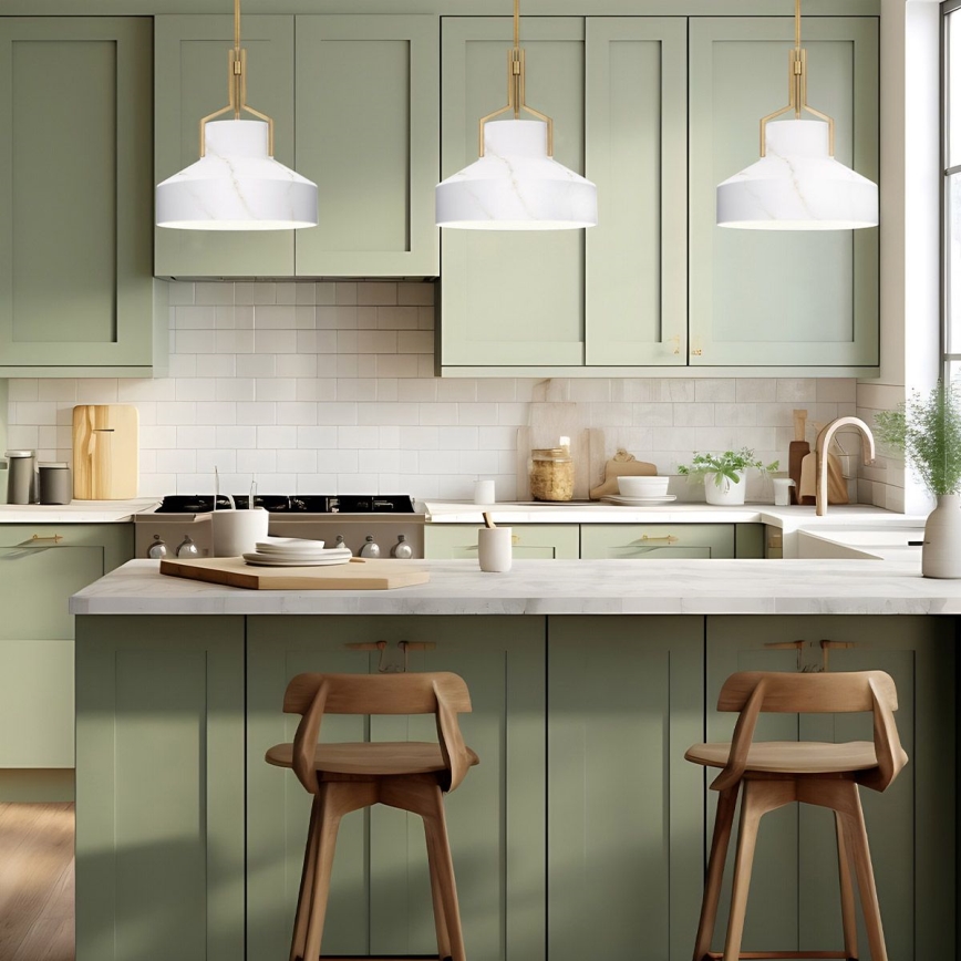 Quoizel - Pendelleuchte mit Stange BRECKEN 2xE27/60W/230V goldfarben/Marmor-Dekor