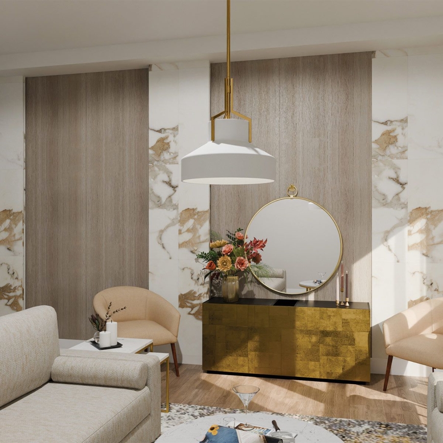 Quoizel - Deckenleuchte mit Stange BRECKEN 2xE27/60W/230V gold/weiß