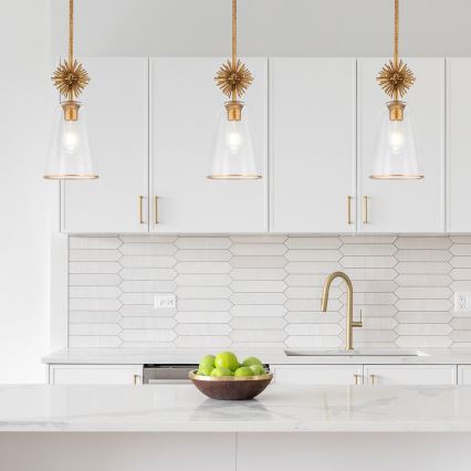 Quoizel - Deckenleuchte an Stange STARING 1xE27/40W/230V d 18,4 cm golden/Patina/klar