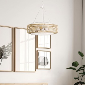 Quoizel - WAYLON Kronleuchter an Kette, 4x E27/60W/230V, Ø 50,4 cm, braun/weiß