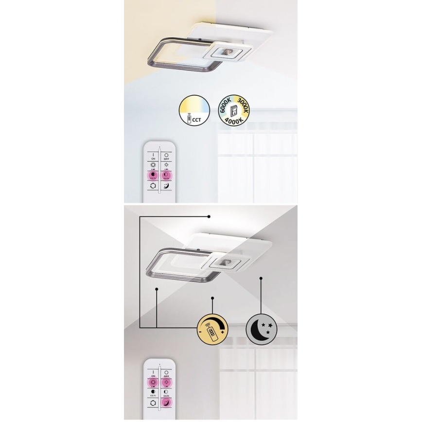 Rabalux - Dimmbarer LED-Aufbaukronleuchter LED/48W/230V 3000K/4000K/6000K + FB