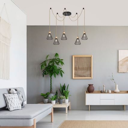 Rabalux - Deckenleuchte an Kabel 5xE27/40W/230V Spinne schwarz/Buche