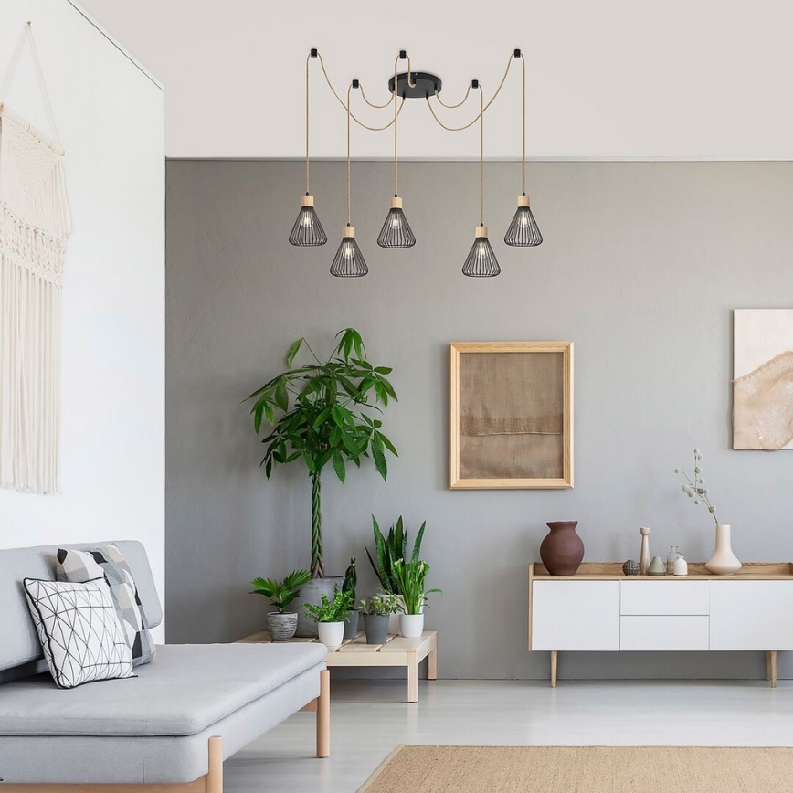 Rabalux - Deckenleuchte an Kabel 5xE27/40W/230V Spinne schwarz/Buche