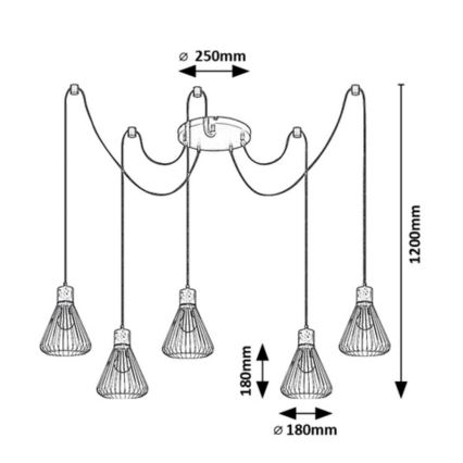 Rabalux - Deckenleuchte an Kabel 5xE27/40W/230V Spinne schwarz/Buche