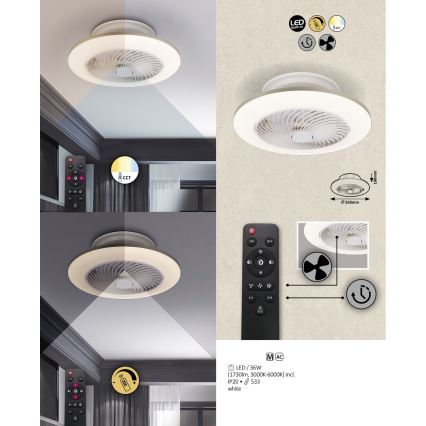 Rabalux - LED Dimmbare Deckenleuchte mit Ventilator DALFON LED/36W/230V 3000-6000K + Fernbedienung