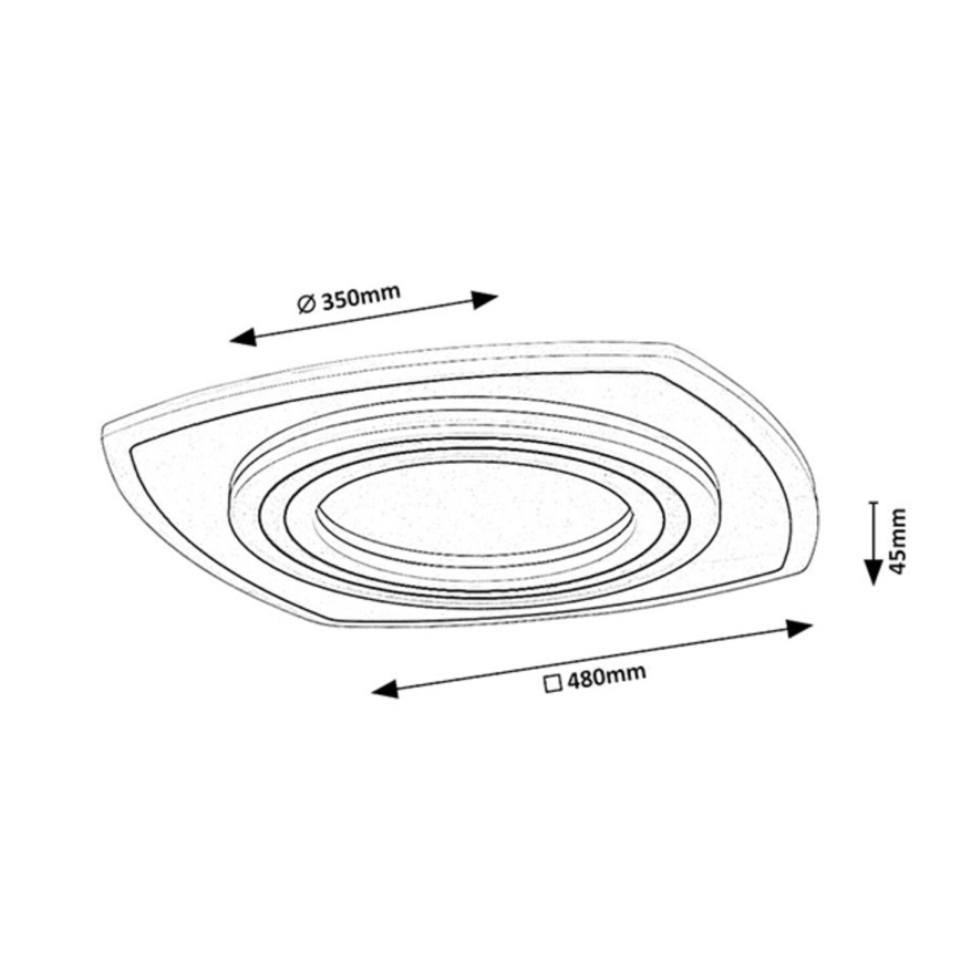Rabalux - Dimmbare LED-Deckenleuchte, 60 W, 230 V, 3000/4000/6000 K, mattchrom/schwarz + Fernbedienung, 48x48 cm