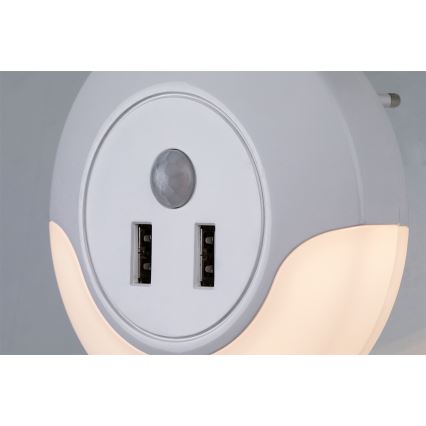 Rabalux - LED-Steckdosen-Nachtlicht mit Sensor 2xUSB LED/13,9W/230V 3000K