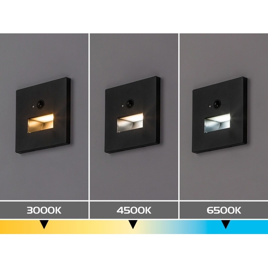 Rabalux - LED-Treppenleuchte mit Bewegungs- und Dämmerungssensor LED/1W/230V 3000/4500/6500K schwarz