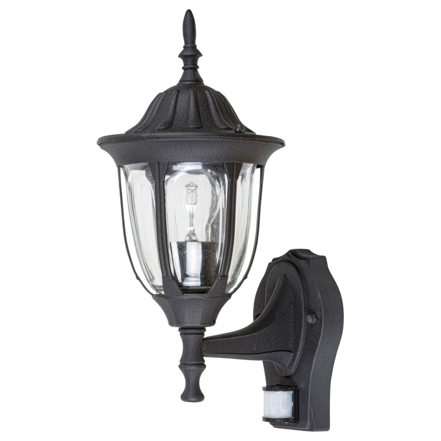 Außen Wandbeleuchtung mit Sensor 1xE27/60W/230V IP43 schwarz