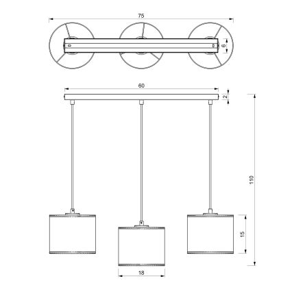 Deckenleuchte an Seil RATTAN 3xE27/60W/230V Rattan