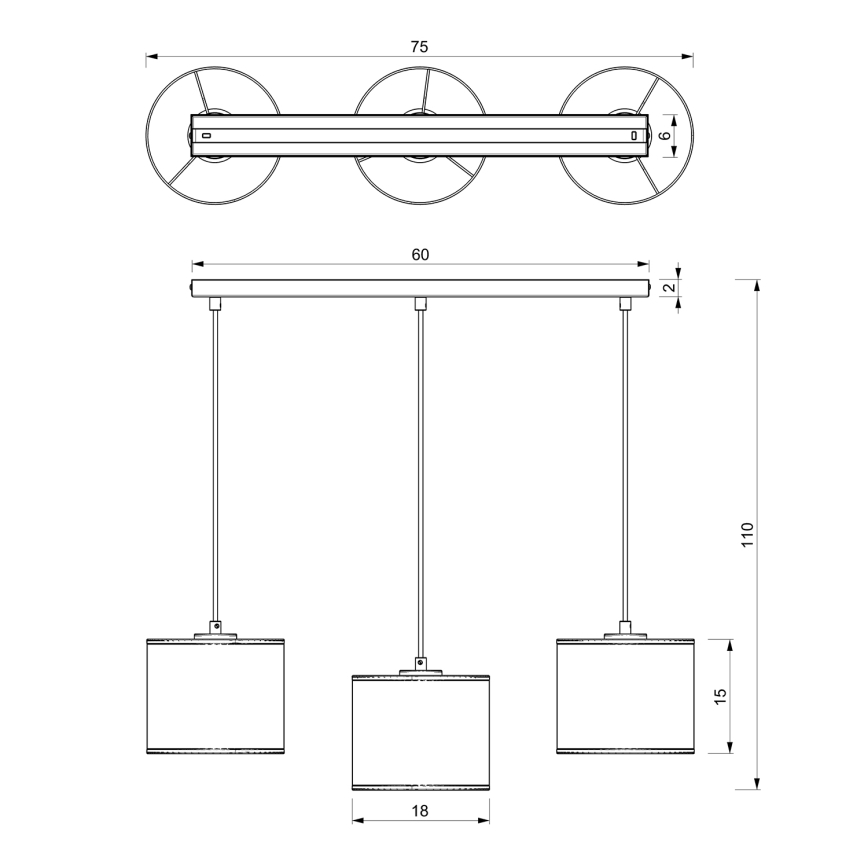 Deckenleuchte an Seil RATTAN 3xE27/60W/230V Rattan