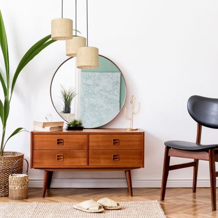 Deckenleuchte an Seil RATTAN 3xE27/60W/230V Rattan