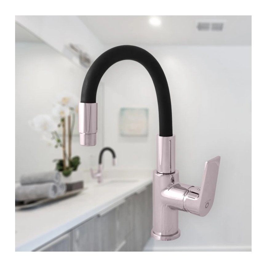 RAV Slezák CO119.0/15 - Spültischarmatur mit flexiblem Auslauf COLORADO 25 cm schwarz/glänzender Chrom