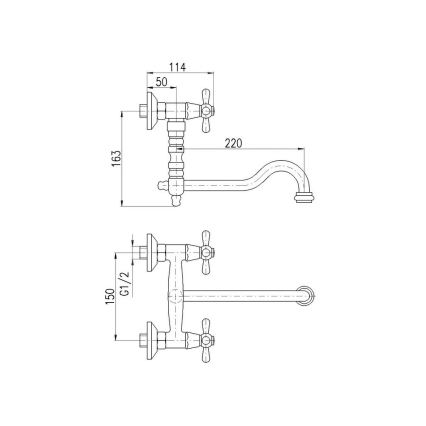 RAV Slezák MK101.5/29SM - Spülbecken-/Waschbeckenarmatur MORAVA RETRO 16,3 cm Antikmessing