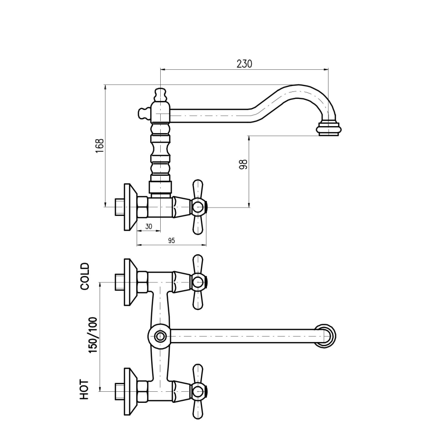 RAV Slezák MK102.5/28SM - Waschbecken-/Spülbeckenarmatur MORAVA RETRO 16,8 cm Antikmessing