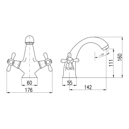 RAV Slezák MK128.0SM - Waschtischarmatur MORAVA RETRO 16 cm Antikmessing