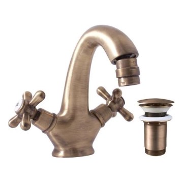 RAV Slezák MK143.0SM - Bidet-Armatur + Ablaufgarnitur MORAVA RETRO 16 cm Antikmessing