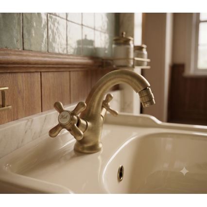 RAV Slezák MK143.0SM - Bidet-Armatur + Ablaufgarnitur MORAVA RETRO 16 cm Antikmessing