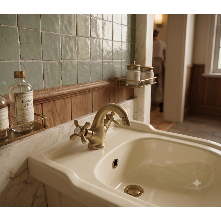 RAV Slezák MK143.0SM - Bidet-Armatur + Ablaufgarnitur MORAVA RETRO 16 cm Antikmessing