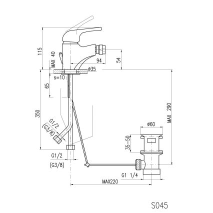 RAV Slezák SA045.0 - Bidetarmatur + Ablaufgarnitur SAZAVA 11,5 cm, glänzender Chrom