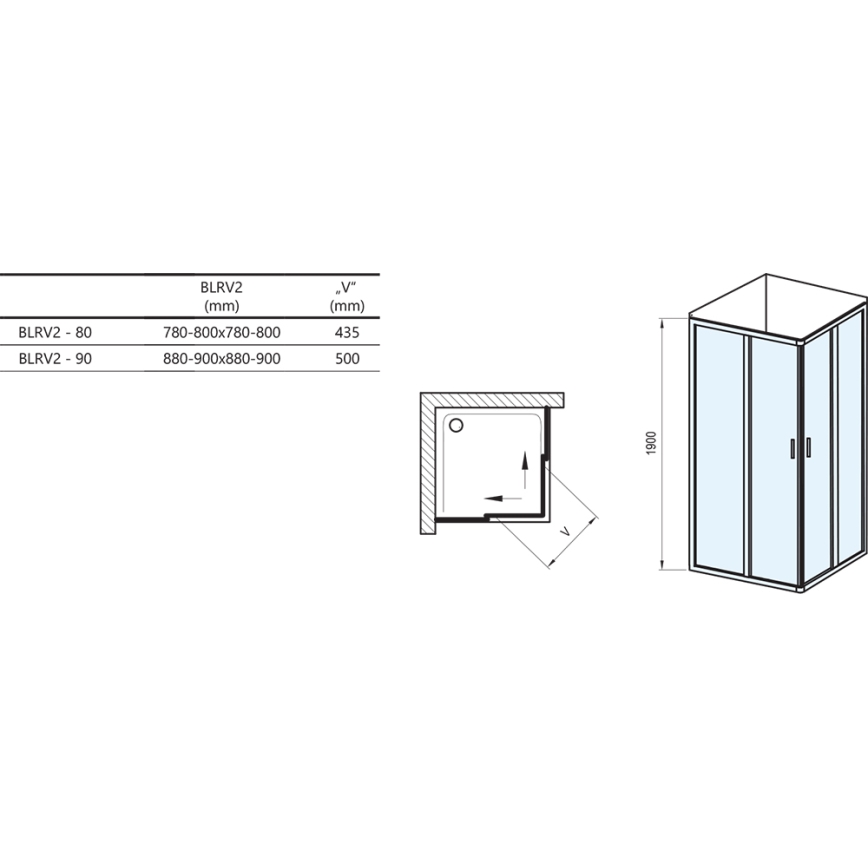 Ravak 1LV40100ZG - BLIX Eck-Duschkabine, vierteilig, 80x80 cm, weiß
