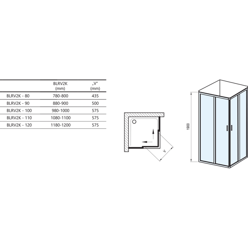 Ravak 1XVG0C00Z1 - Duschkabine BLIX 120x190 cm glänzender Chrom
