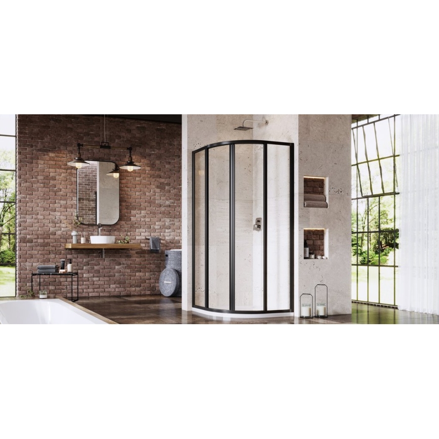 Ravak 3114O302Z1 - vierteilige viertelkreisförmige Duschkabine SUPERNOVA 80x80 cm schwarz