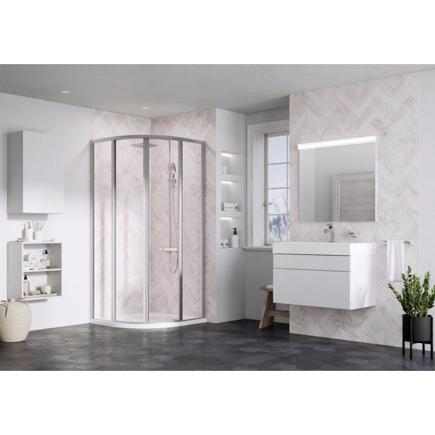 Ravak 3114OU02Z1 - vierteilige, viertelkreisförmige Duschkabine SUPERNOVA 80x80 cm Satin