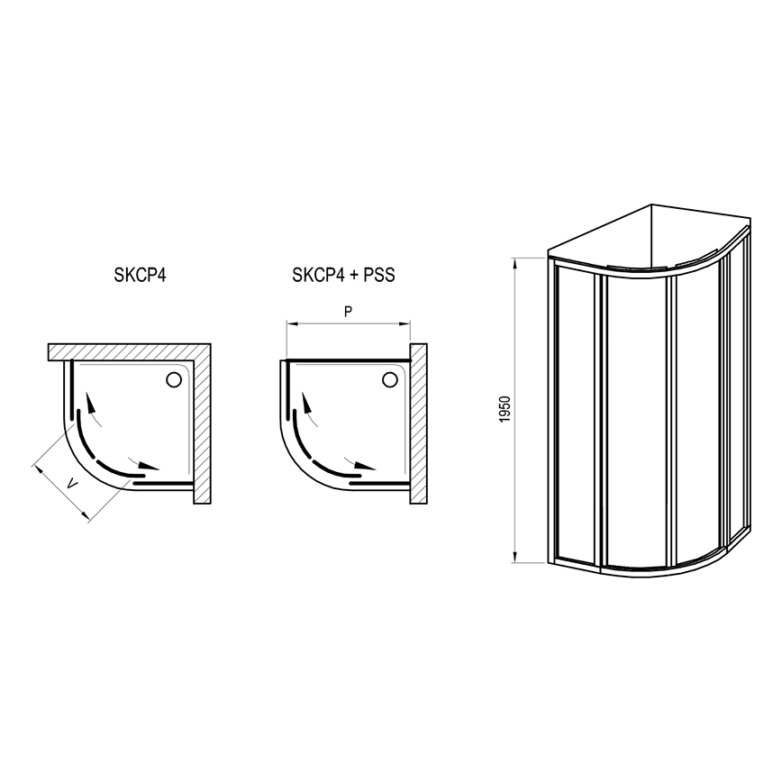 Ravak 3114OU02Z1 - vierteilige, viertelkreisförmige Duschkabine SUPERNOVA 80x80 cm Satin
