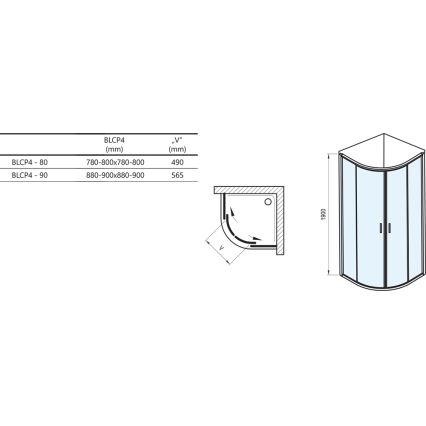 Ravak 3B240U00ZG - Viertelkreisförmige vierteilige Duschkabine BLIX 80x80 cm satiniert