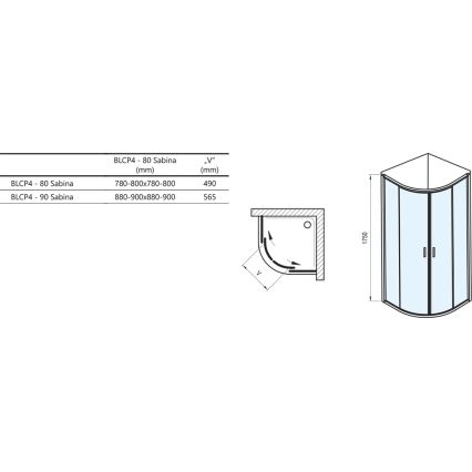 Ravak 3B240U40ZG - viertelkreisförmige, vierteilige BLIX-Duschabtrennung 80x80 cm, satiniert