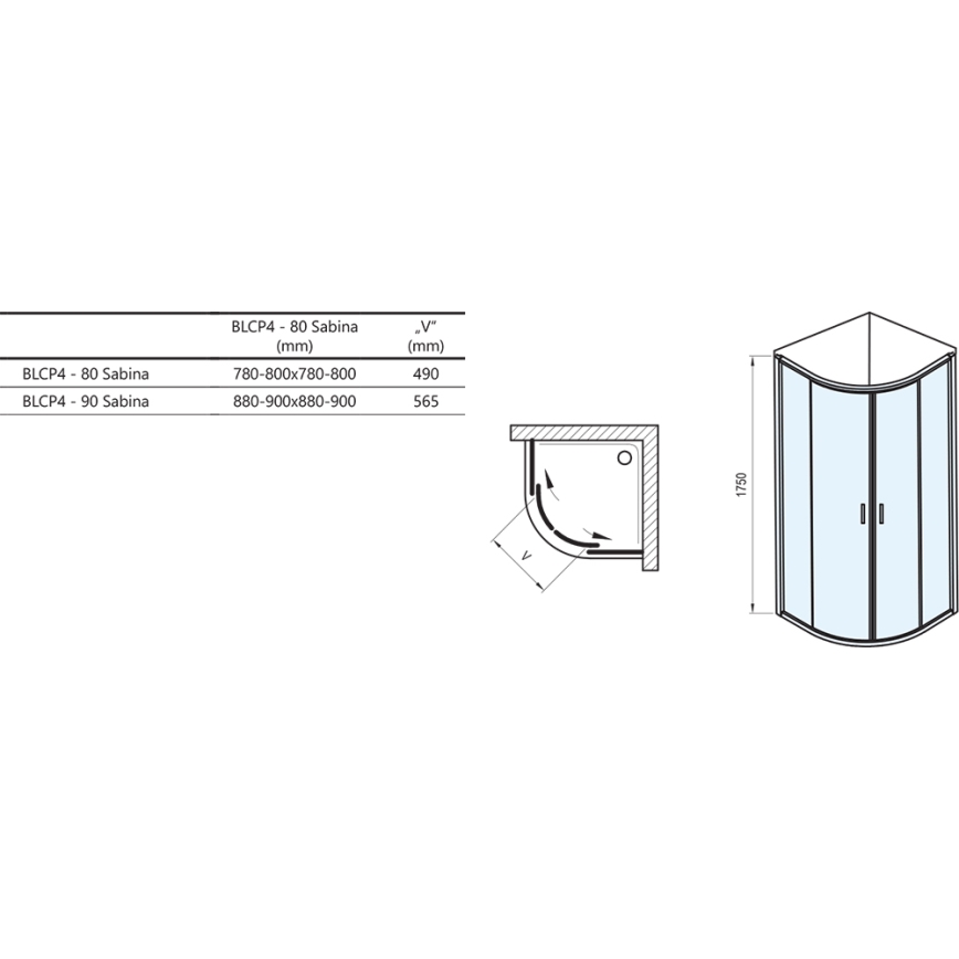 Ravak 3B240U40ZG - viertelkreisförmige, vierteilige BLIX-Duschabtrennung 80x80 cm, satiniert