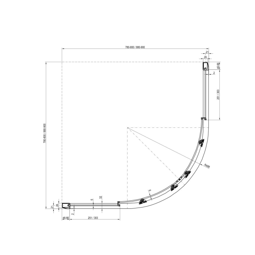 Ravak 3B240U40ZG - viertelkreisförmige, vierteilige BLIX-Duschabtrennung 80x80 cm, satiniert