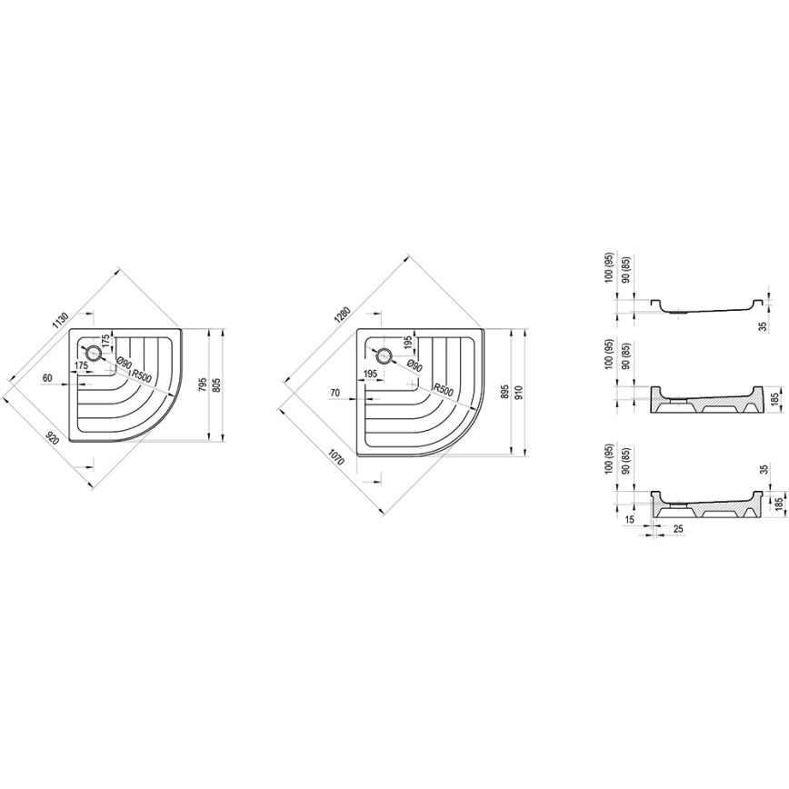 Ravak A204001120 - Viertelkreis-Duschwanne RONDA 80 x 80 cm weiß