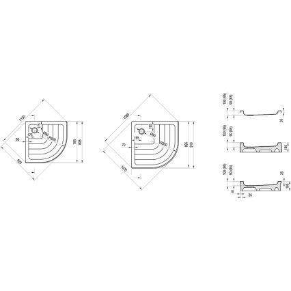 Ravak A207001120 - Viertelkreisförmige Duschwanne RONDA 90x90 cm weiß