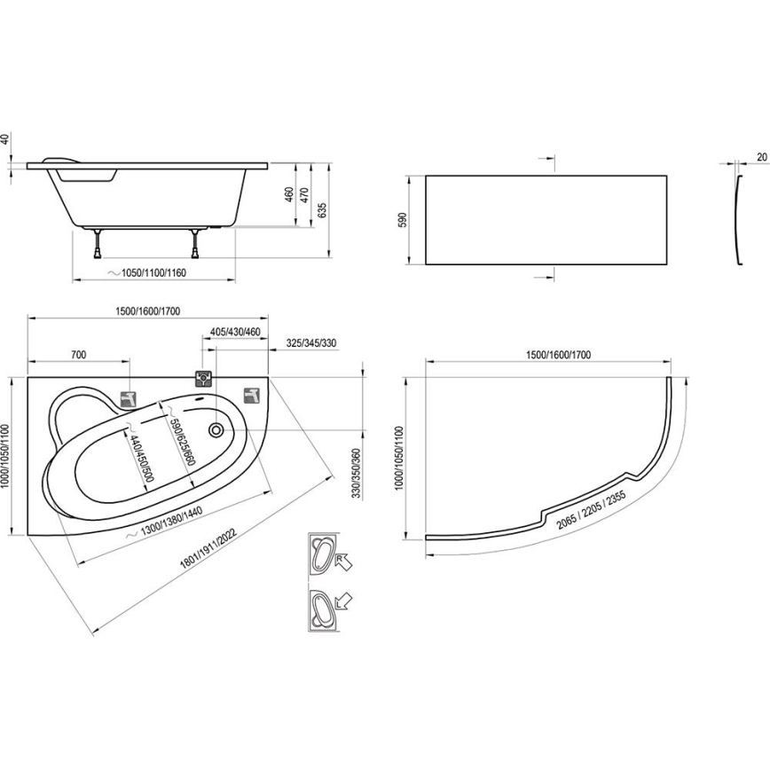 Ravak C451000000 - Eckwanne ASYMMETRIC 150x100 cm Acryl/Weiß