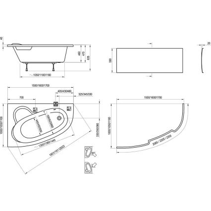 Ravak C491000000 - Eckwanne ASYMMETRIC 170x110 cm Acryl/weiß