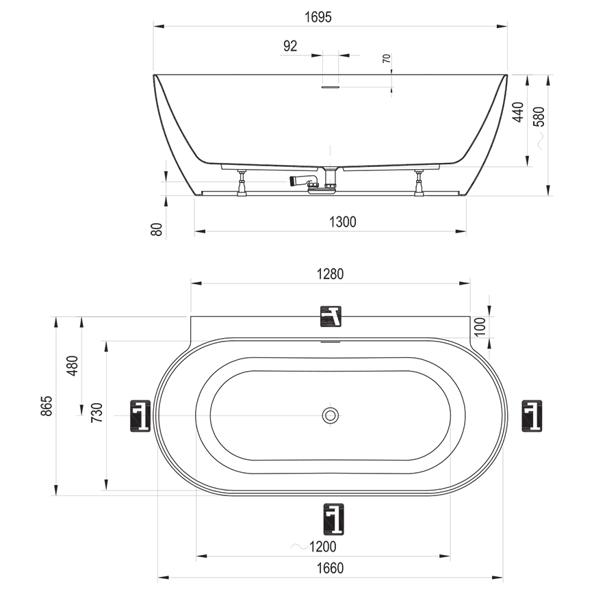 Ravak CC71700000 - Badewanne FREEDOM 170x87 cm Acryl/schwarz