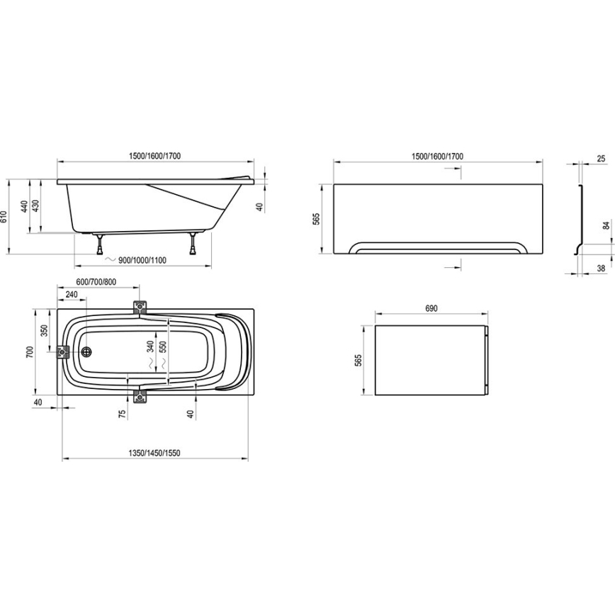 Ravak CO11000000 - Badewanne VANDA 150x70 cm Acryl / glänzend weiß