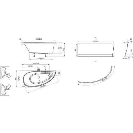 Ravak CT01000000 - Eckbadewanne AVOCADO 150 x 75 cm Acryl/Weiß