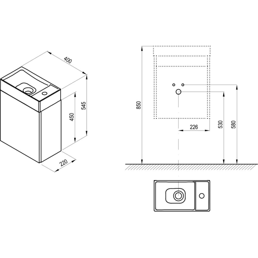 Ravak X000001386 - Unterschrank für Waschbecken VEDA 54,5x40 cm weiß