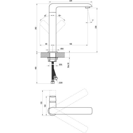 Ravak X070125 - Waschbecken-/Spülbeckenarmatur FLAT 26,2 cm glänzender Chrom