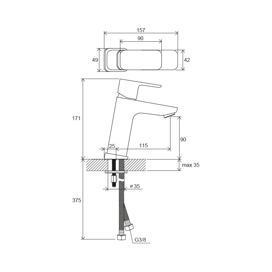 Ravak X070150 - Waschtischarmatur FREE 17,2 cm schwarz