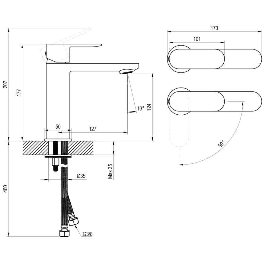Ravak X070460 - Waschtischarmatur CHROME 17,7 cm schwarz