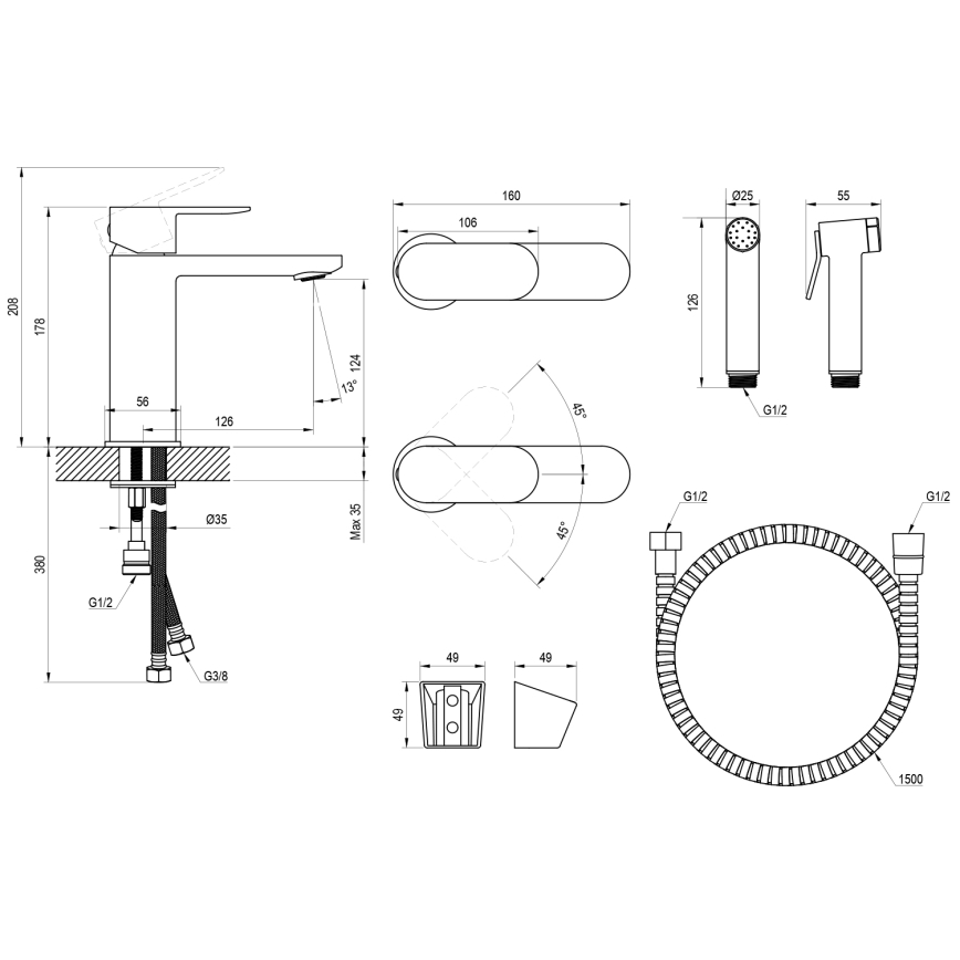 Ravak X070462 - Waschbeckenarmatur mit Bidetbrause CHROME schwarz