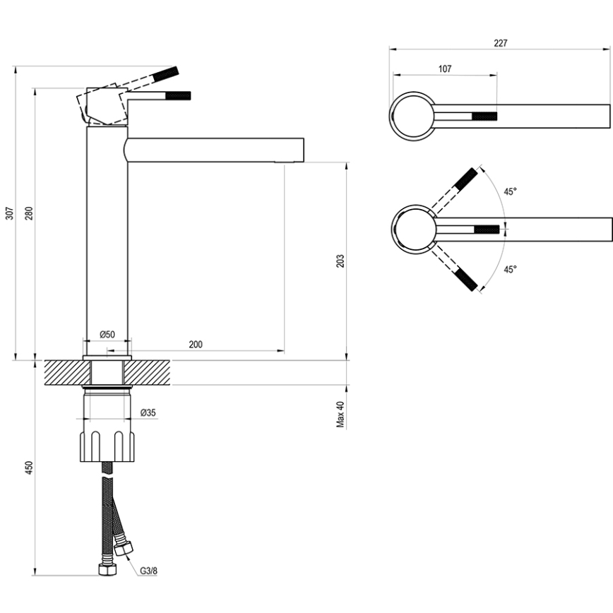 Ravak X070645 - Waschtischarmatur NOX 28 cm, gebürsteter Edelstahl