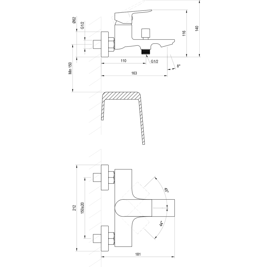 Ravak X070654 - Wannenarmatur PLAN, gebürstetes Graphit