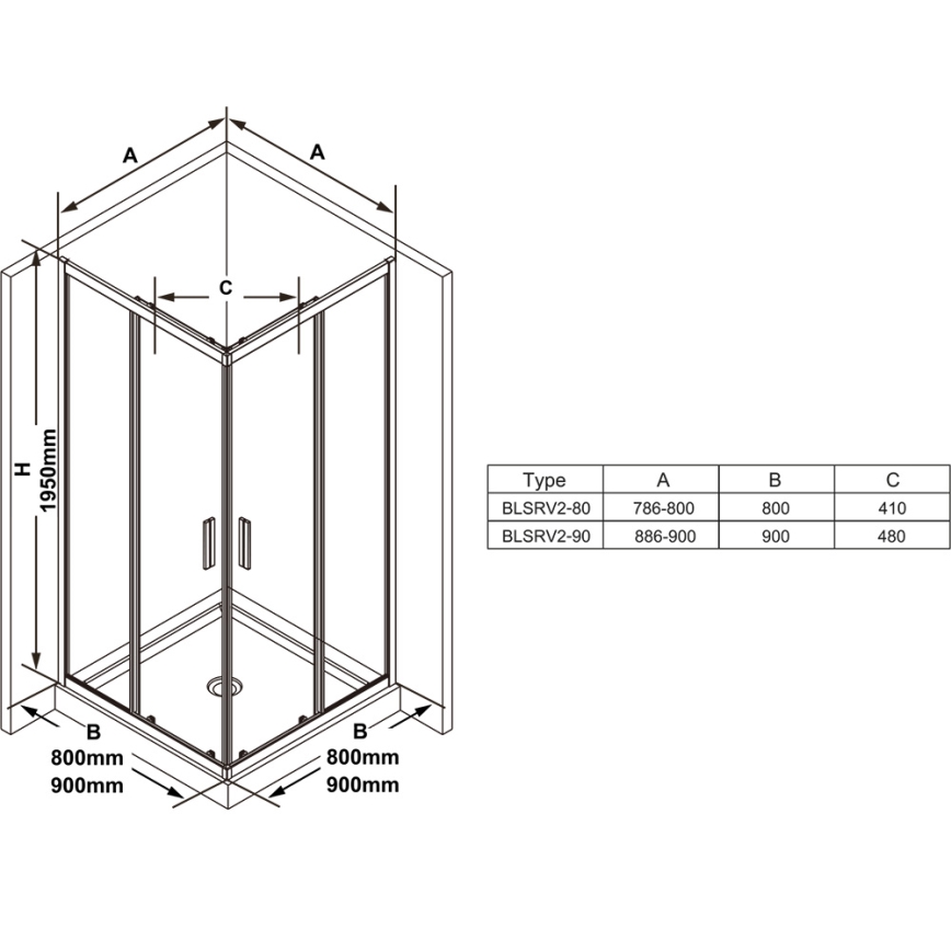 Ravak X1LM70C00Z1 - BLIX SLIM 90x90 cm Eck-Duschkabine, vierteilig, glänzender Chrom