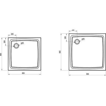 Ravak XA037711010 - Quadratische Duschwanne PERSEUS 90x90 cm weiß